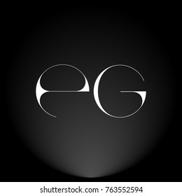 EG White thin minimalist LOGO Design with Highlight on Black Background.
