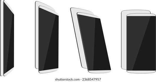 White thin smartphones face and back different foreshortening. Vector illustration. EPS 10. No transparency. No gradients. Raw materials are easy to edit.