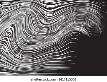 White thin wavy lines on black background. Modern vector background.