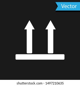 White This side up icon isolated on black background. Two arrows indicating top side of packaging. Cargo handled so these arrows always point up.  Vector Illustration