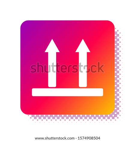 White This side up icon isolated on white background. Two arrows indicating top side of packaging. Cargo handled so these arrows always point up. Square color button. Vector Illustration