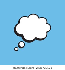 Weiße Gedankenblasen-Illustration auf blauem Hintergrund mit Schatten