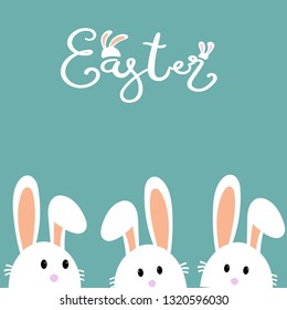White three easter rabbit, Bunny on green background.