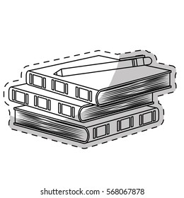 White three notebooks with a pen on top image, vector illustration