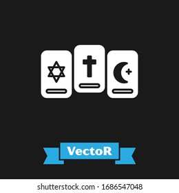 White Three tarot cards icon isolated on black background. Magic occult set of tarot cards.  Vector Illustration