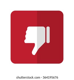 White Thumb Down flat icon on red rounded square on white