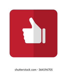 White Thumb Up flat icon on red rounded square on white