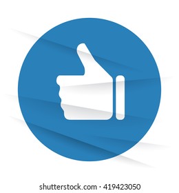 White Thumb Up icon label on wrinkled paper