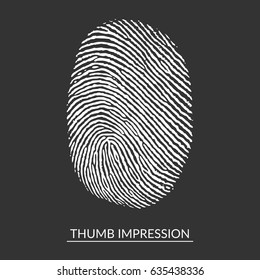 White Thumb Impression On Isolated Background, Fingerprint Identification Symbol. Vector Illustration