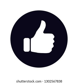 white thumb up symbol icon inside black circle