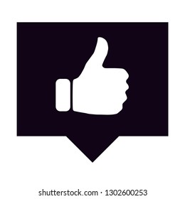 white thumb up symbol inside black square rectangle rectangular speech bubble