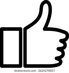 White thumbs up icon with dark outline symbolizing user like or support on white background