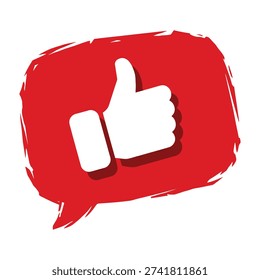 White thumbs up icon inside red speech bubble with sketchy outline