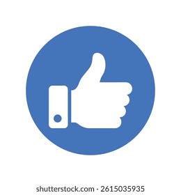 White Thumbs-Up Icon in Blue Circle Vector Representing Approval, Agreement, and Positive Feedback for Digital Artwork Editable Illustration Isolated on a White Background