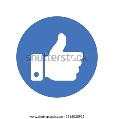 White Thumbs-Up Icon in Blue Circle Vector Representing Approval, Agreement, and Positive Feedback for Digital Artwork Editable Illustration Isolated on a White Background