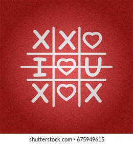 White tic tac toe game with I love you sign symbol on red denim texture background vector concept design illustration