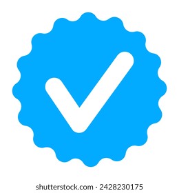 Marca blanca en círculo azul con contorno ondulado. Aprobado, cuenta oficial, legal, verificado, verificar, seguro, seguridad, protección de datos personales, defensa, identidad, marca de verificación. Ilustración de vector