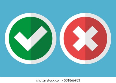 White tick and cross in a red circle with a frame on blue background. Wrong, reject and poll concept. Flat design. Vector illustration. EPS 8, no transparency - Powered by Shutterstock - Get 15% off with code: PIKWIZARD15