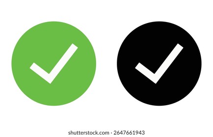 white tick on green and black round circle transparent background png file type. Vector illustration eps file.
