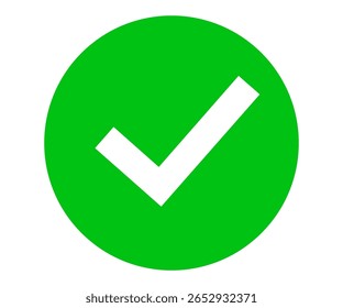 Marca blanca en el círculo redondo verde, icono de marca de verificación, signo de marca de verificación, marca de verificación de Aprobación verde