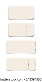 White ticket or coupon templates set isolated on white background. Vector design elements