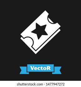 White Ticket icon isolated on black background. Amusement park.  Vector Illustration