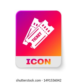 White Ticket icon isolated on white background. Rectangle color button. Vector Illustration