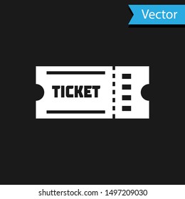 White Ticket icon isolated on black background.  Vector Illustration