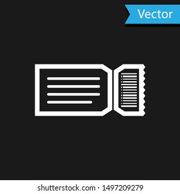 White Ticket icon isolated on black background.  Vector Illustration