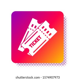 White Ticket icon isolated on white background. Square color button. Vector Illustration