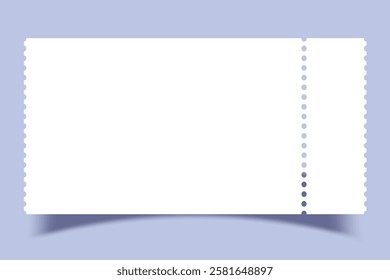 White ticket mockup with frilly edges and shadows. Realistic ticket blank template. Vector EPS 10