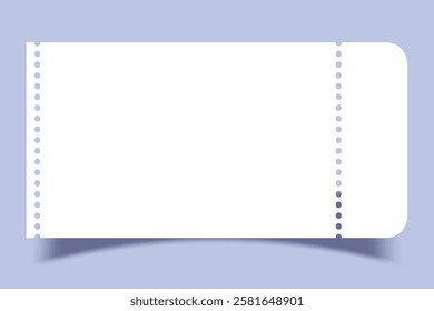 White ticket mockup with frilly edges and shadows. Realistic ticket blank template. Vector EPS 10