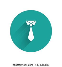 White Tie icon isolated with long shadow. Necktie and neckcloth symbol. Green circle button. Vector Illustration