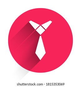 White Tie icon isolated with long shadow. Necktie and neckcloth symbol. Red circle button. Vector