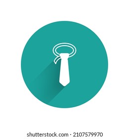 White Tie icon isolated with long shadow background. Necktie and neckcloth symbol. Green circle button. Vector
