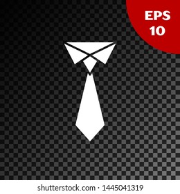 White Tie icon isolated on transparent dark background. Necktie and neckcloth symbol.  Vector Illustration