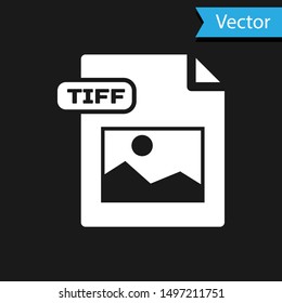 White TIFF file document. Download tiff button icon isolated on black background. TIFF file symbol.  Vector Illustration