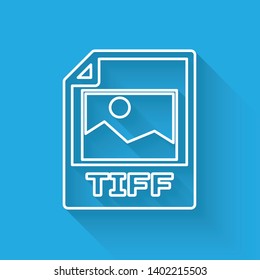 White TIFF file document icon. Download tiff button line icon isolated with long shadow. TIFF file symbol. Vector Illustration