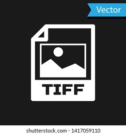 White TIFF file document icon. Download tiff button icon isolated on black background. TIFF file symbol. Vector Illustration