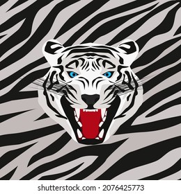 white tiger, against the background of its color, vector tiger muzzle. wild cat. tiger face logo.