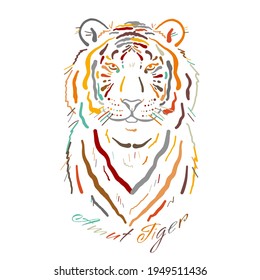 White Tiger art portrait for your design. Stylish poster. Symbol of year 2022