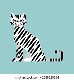 White tiger cartoon isolated. Rare wild striped predator