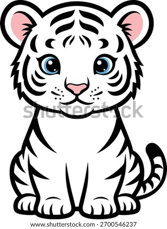 White tiger cub rare wildlife flat vector illustration isolated on white background design concept
