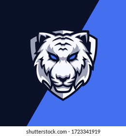 White tiger with emblem illustration for mascot esport gaming logo