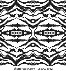 White Tiger Fur Vector Seamless Pattern. Black Zebra Luxury African Print.Dark India Pattern. India Graphic Zebra Texture. 