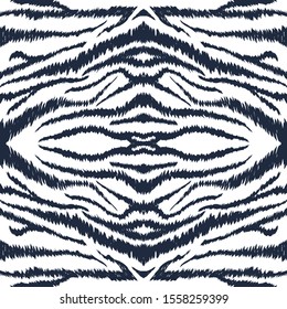 White Tiger Fur Vector Seamless Pattern. Black Zebra Luxury African Print.Dark India Pattern. India Graphic Zebra Texture. 