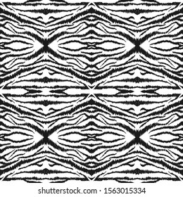 White Tiger Fur Vector Seamless Pattern. Black Zebra Luxury African Print.Dark India Pattern. India Graphic Zebra Texture. 