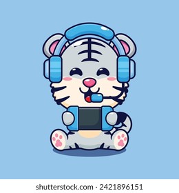 white tiger gamer cartoon vector illustration. 