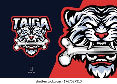 white tiger head with bone character mascot esport game logo illustration