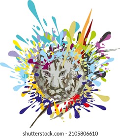 White tiger head colorful splashes for prints or textiles. Grunge roaring tiger head symbol for tattoos, logos, sport emblems, web icons, fabric, fashion trends, covers, wallpaper, etc.